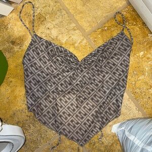 White fox F logo crop top tie halter top medium